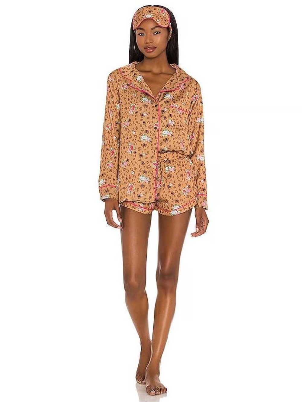 Plush Silk Floral Cheetah Pajama Set